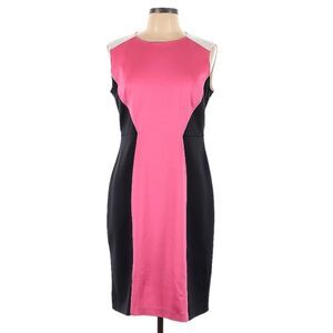 London Times Pink and Black Colorblock Midi Dress